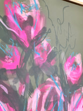 Load image into Gallery viewer, Pink on Olive floral framed canvas print 24”x30”