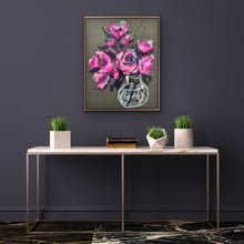 Load image into Gallery viewer, Pink on Olive floral framed canvas print 24”x30”
