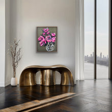 Load image into Gallery viewer, Pink on Olive floral framed canvas print 24”x30”
