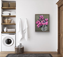 Load image into Gallery viewer, Pink on Olive floral framed canvas print 24”x30”
