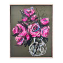 Load image into Gallery viewer, Pink on Olive floral framed canvas print 24”x30”
